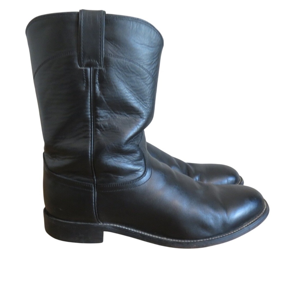 Justin 3133 Mens Black Leather Roper Western Cowboy Boots Size 10.5 EE Wide